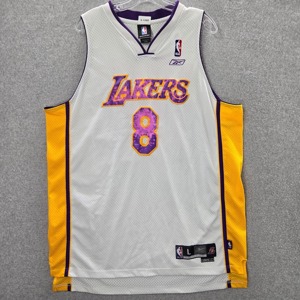 VINTAGE Los Angelos Lakers Men Jersey Large Yellow Kobe Bryant 8 Reebok READ
